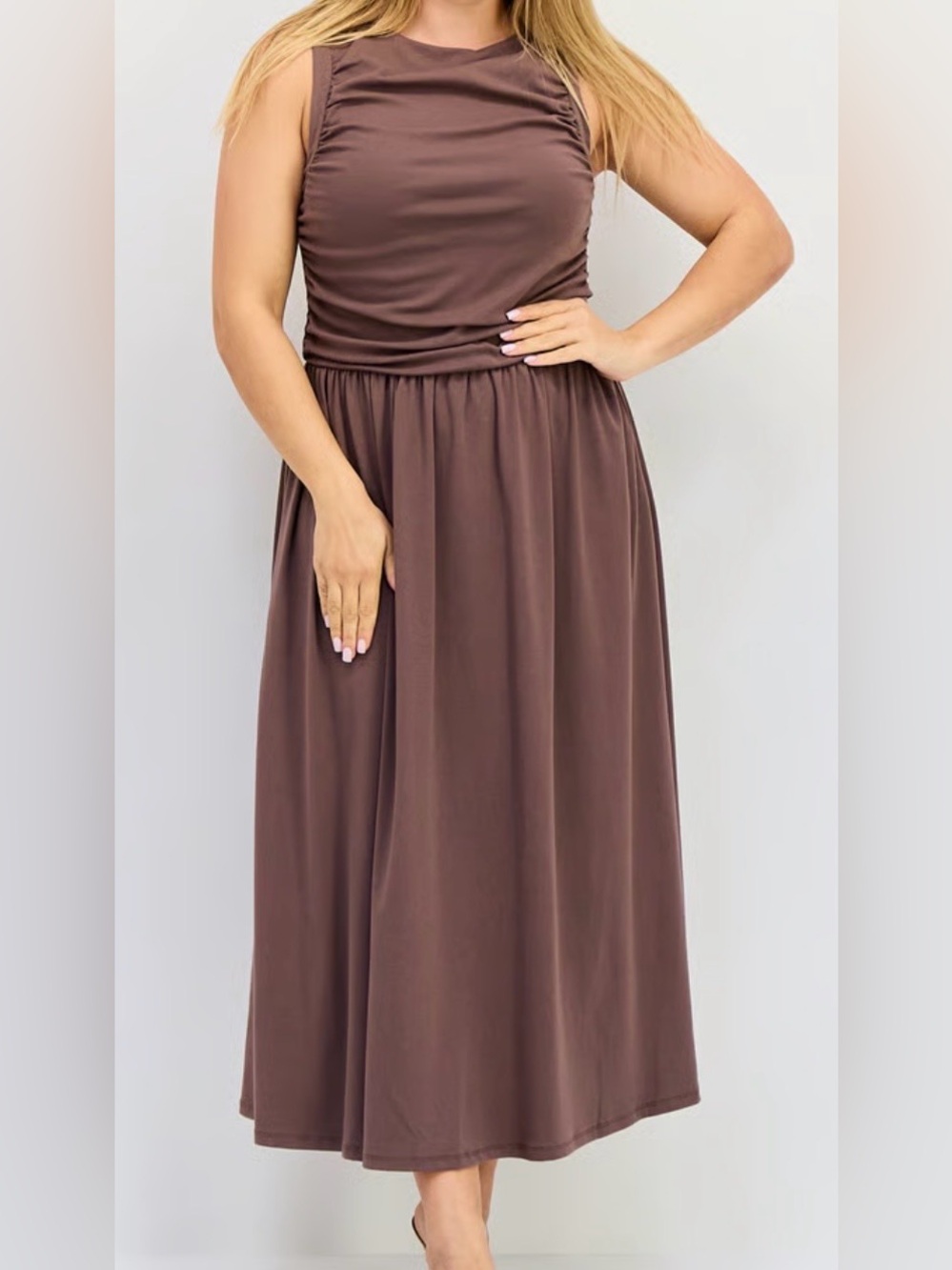 bebe Brown Sleeveless Midi Dress